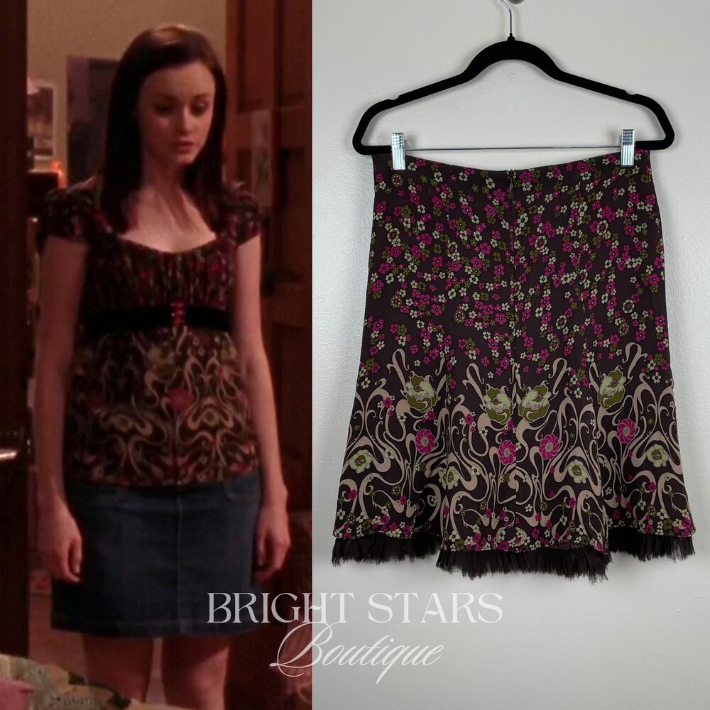 Rare Vintage Silk Floral Skirt ALT ASO Rory Gilmore Girls Brown Pink Y2K Vintage - Picture 2 of 10